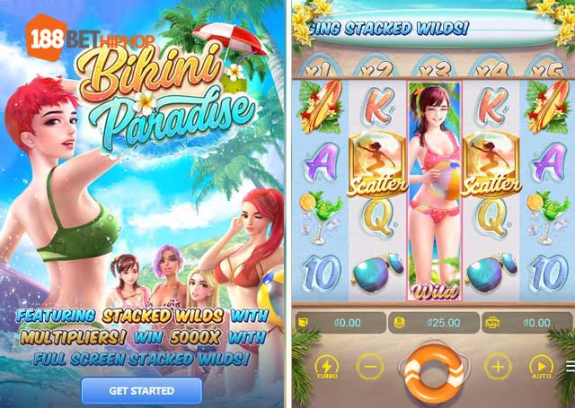 Giao diện Bikini Paradise 188Bet Giao diện game slot Thiên Đường Bikini tại nhà cái 188Bet với 5 cuộn 4 hàng